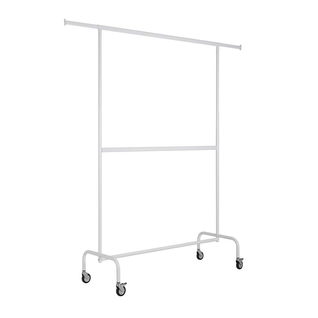 Rolling garment rack with wheels and fixed middle bar, 140cm, white ...
